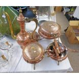 3 CIRCULAR COPPER POTS,