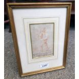 WILLEM VAN BRISTO, WALKING MAN, SIGNED & DATED 1638, FRAMED RED CRAYON DRAWING 13 X 8.