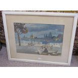 CHARLES MACKIE - (ARR), THE BORGHERE GARDENS, SIGNED, FRAMED COLOURED WOODCUT,