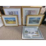 FRAMED WATERCOLOUR HIGHLAND SCENE SIGNED JON SCOTT, 2 FRAMED PRINTS SIGNED ERIC AULD,