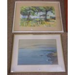 FRAMED WATERCOLOUR THE HOLY HEAD LIGHT SIGNED ANTONY KERR - 33 X 51CM & FRAMED DRAWING