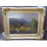 RURAL SCENE WITH CATTLE & STREAM, UNSIGNED,