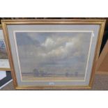 DAVID MYNOTT, EXTENSIVE SUMMER LANDSCAPE WITH CORNFIELDS & TREE, SIGNED, FRAMED PASTEL, 39 X 53.