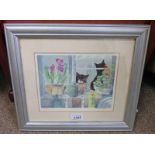 FRAMED SIGNED LIMITED EDITION PRINT BY LESLEY HOLMES OF 2 CATS NO 302/500