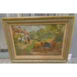 WILSON HEPPLE FARMER WITH HIGHLAND COWS SIGNED GILT FRAMED OIL PAINTING 29CM X 44 CM BEING SOLD ON