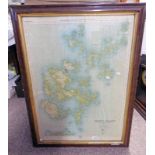 FRAMED MAP ORKNEY ISLANDS WITH ROADS REVISED BY THE CYCLISTS TOURING CLUB OVERALL SIZE 84 X 63CM