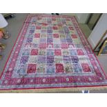 LARGE RED GROUND CASHMERE CARPET WITH TRADITIONAL PERSIAN PANEL DESIGN 330 X 235 CM