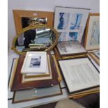 SELECTION OF FRAMED PRINTS & MIRRORS, WATERCOLOUR SIGNED GEORGE MACKIE,