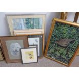 VARIOUS PAINTINGS, PRINTS, ETC OF WILDLIFE INCLUDING A PHEASANT BY RICHARD SMITH,