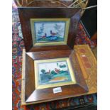 2 ROSEWOOD FRAMED CHINESE PICTURES ON RICE PAPER,