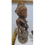 CONGO SEATED FEMALE FERTILITY FIGURE BASED A TOP A BUFFALO,