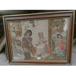 19TH CENTURY SEWN WORK PICTURE OF AN 18TH CENTURY SCENE - 49 X 66CM