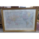 GILT FRAMED CHART OF THE WORLD 66 X 109