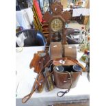 PAIR OF LIEBERMAN & GORTZ BINOCULARS IN LEATHER CASE, 2 MANTLE CLOCKS,