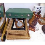 OAK ANEROID BAROMETER, LACQUER TRAY, VARIOUS BASKETS, COMPANION SET, CARVED ORIENTAL TABLE LAMP,