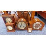 4 MANTLE CLOCKS & PINK GLASS DRESSING TABLE CLOCK