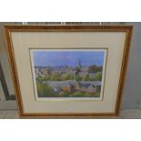 FRAMED LIMITED EDITION PRINT OF KIRRIEMUIR SIGNED IN PENCIL JONATHAN MITCHELL - 28 CM X 38 CM BEING