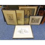 FRAMED ETCHING BRECHIN BRIDGE BY DAVID ADAM, ETCHING OF HMS VICTORY,