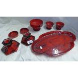 DAVIDSON GLASS RED CLOUD GLASS BOWLS, TRAY,