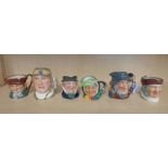 6 ROYAL DOULTON CHARACTER JUGS INCLUDING THE AIRMAN, RIP VAN WINKLE,