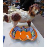 PORCELAIN DOG & ART DECO DISH BY NORITAKE