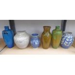 COLLECTION OF 6 LANCASTRIAN POTTERY GLAZED VASES,