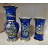 3 CARLTON WARE CHINOISERIE PATTERN LUSTRE VASES - TALLEST 21.