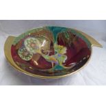 CARLTON WARE RED LUSTRE ENAMELLED DISH DECORATED WITH EXOTIC BIRD - 28CM WIDE Condition