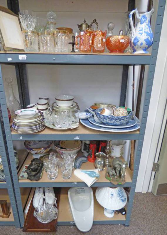 LARGE SELECTION OF PORCELAIN, GLASSWARE, ETC INCLUDING CARNIVAL GLASS, SYLVAC WALL POCKET,