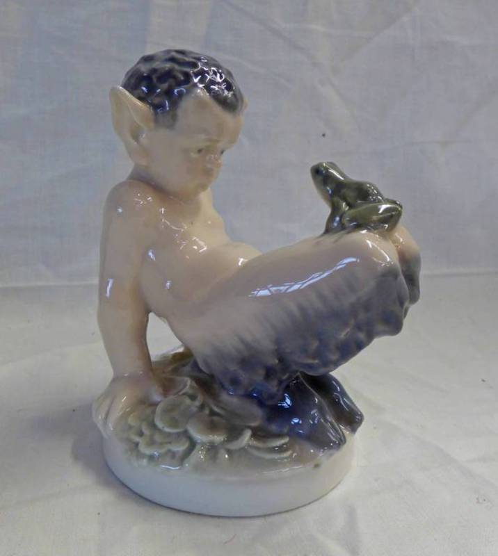 ROYAL COPENHAGEN FIGURE NO 1713 FAUN WITH FROG - 12CM TALL Condition Report: Overall