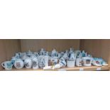 1 SHELF OF GOSS CRESTED WARE INCLUDING SANDOWN ARMY WATER BOTTLE, INVERGORDON FLEMISH BOTTLE,