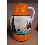 CLARICE CLIFF BIZARRE FANTASQUE TREES & HOUSE (ALPINE) PATTERN LOTUS JUG - 29 CM TALL