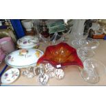 SELECTION OF GLASSWARE & ROYAL WORCESTER TUREENS,