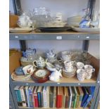 SELECTION OF GLASSWARE, TEAWARE, DECORATIVE PLATES, BOOKS, ETC,