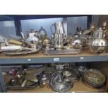 SELECTION OF SILVER PLATED WARE INCLUDING 3 PIECE TEASET, TRAYS, ETC,