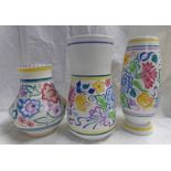 3 POOLE POTTERY JUGS WITH FLORAL DESIGN