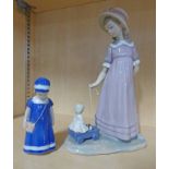 LLADRO FIGURE OF A GIRL WITH TOY WAGON AND A ROYAL COPENHAGEN FIGURE A GIRL,