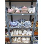 LARGE SELECTION OF VARIOUS 19TH & EARLY 20TH CENTURY DINNERWARE ON 4 SHELVES