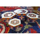 SET OF 4 GRADUATED ROYAL CROWN DERBY IMARI PATTERN HEXAGONAL TRINKET BOXES