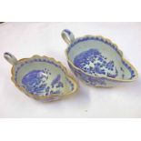 2 19TH CENTURY CHINESE BLUE & WHITE SAUCE BOATS Condition Report: Larger boat has a