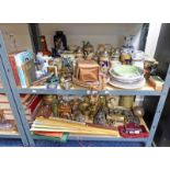 BRASSWARE REELS, SILVER PLATED WARE, ORIENTAL FANS, ORNAMENTS, ETC,