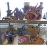 SELECTION OF ART POTTERY SCULPTURES OVER 2 SHELVES