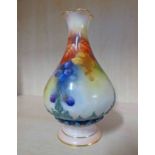 ROYAL WORCESTER FLUTED PEAR SHAPED VASE DECORATED WITH BLACKBERRIES - 16.