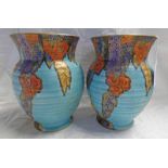 PAIR OF CROWN DEVON MATTAJADE VASES DECORATED WITH SPIDER'S WEB AND FOLIAGE - 19.