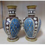 PAIR OF METTLACH VASES WITH FLORAL AND LEAF DECORATION NO 1728 , IMPRESSED MARKS TO BASE - 19.