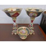 3 PIECE CONTINENTAL PORCELAIN GARNITURE WITH FIGURAL DECORATION - 43CM TALL Condition