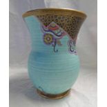 CROWN DEVON MATTAJADE VASE WITH GILT & FLORAL DECORATION - 20CM TALL