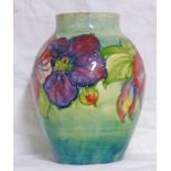 MOORCROFT GREEN/BLUE GROUND VASE WITH PANSY PATTERN,