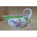 MID 18TH CENTURY DERBY COS LETTUCE SAUCE BOAT - 19CM LONG Condition Report: Front