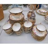 BLUE AND GILT FLORAL TEASET WITH CARLTON WARE SUGAR AND CREAM SET Condition Report: